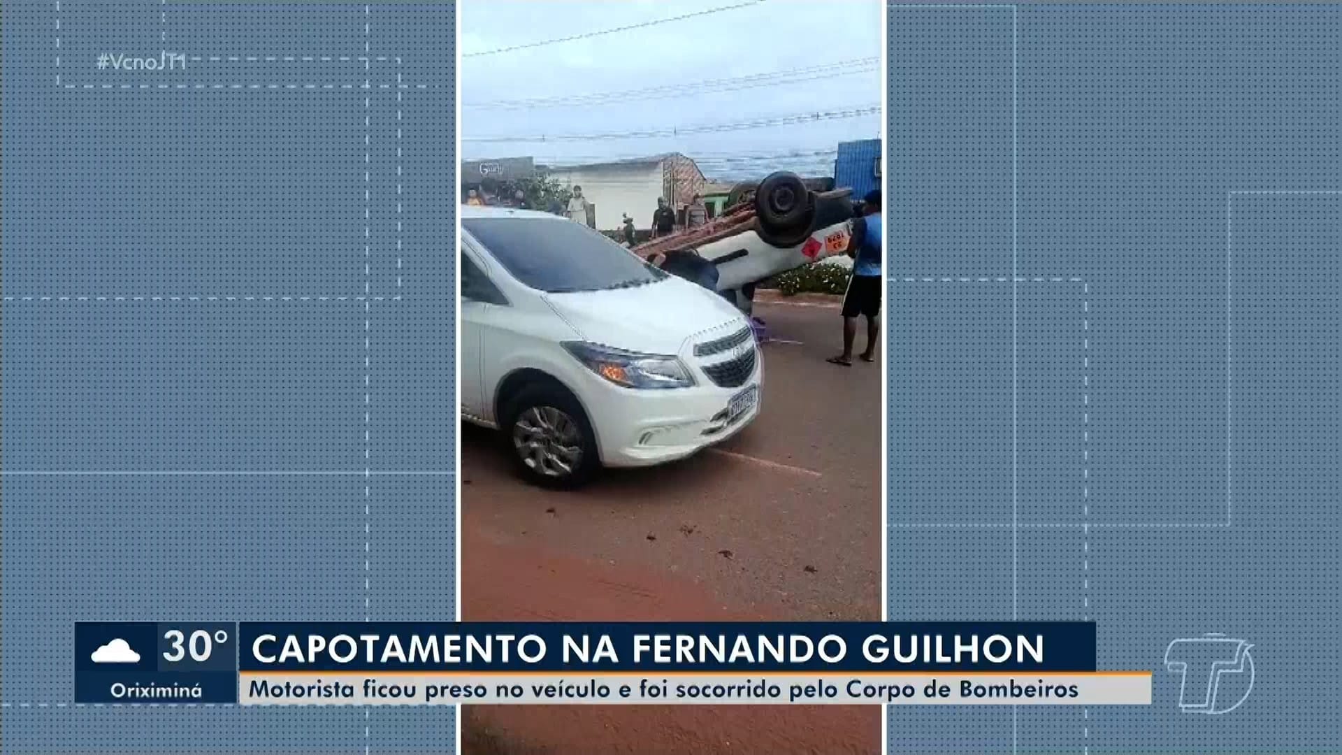 Capotamento na Av. Fernando Guilhon: motorista ferido e resgatado pelo Corpo de Bombeiros